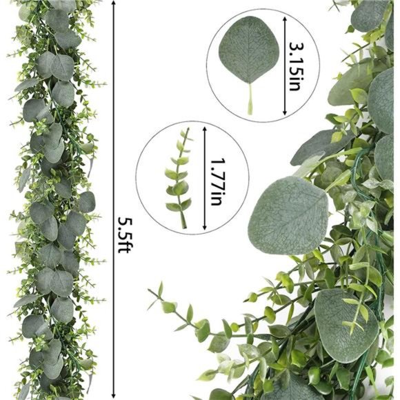 5pcs 5.5ft Artificial Eucalyptus Garland Fake Silver Dollar Eucalyptus Greenery - Picture 3 of 7
